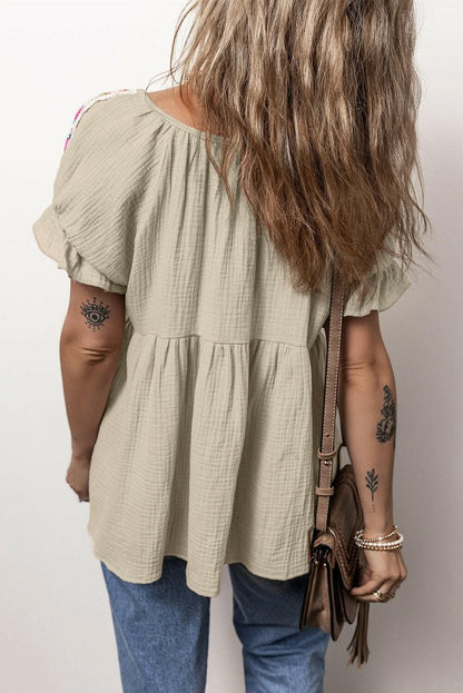Embroidered tie neck blouse - cotton - Love Salve 