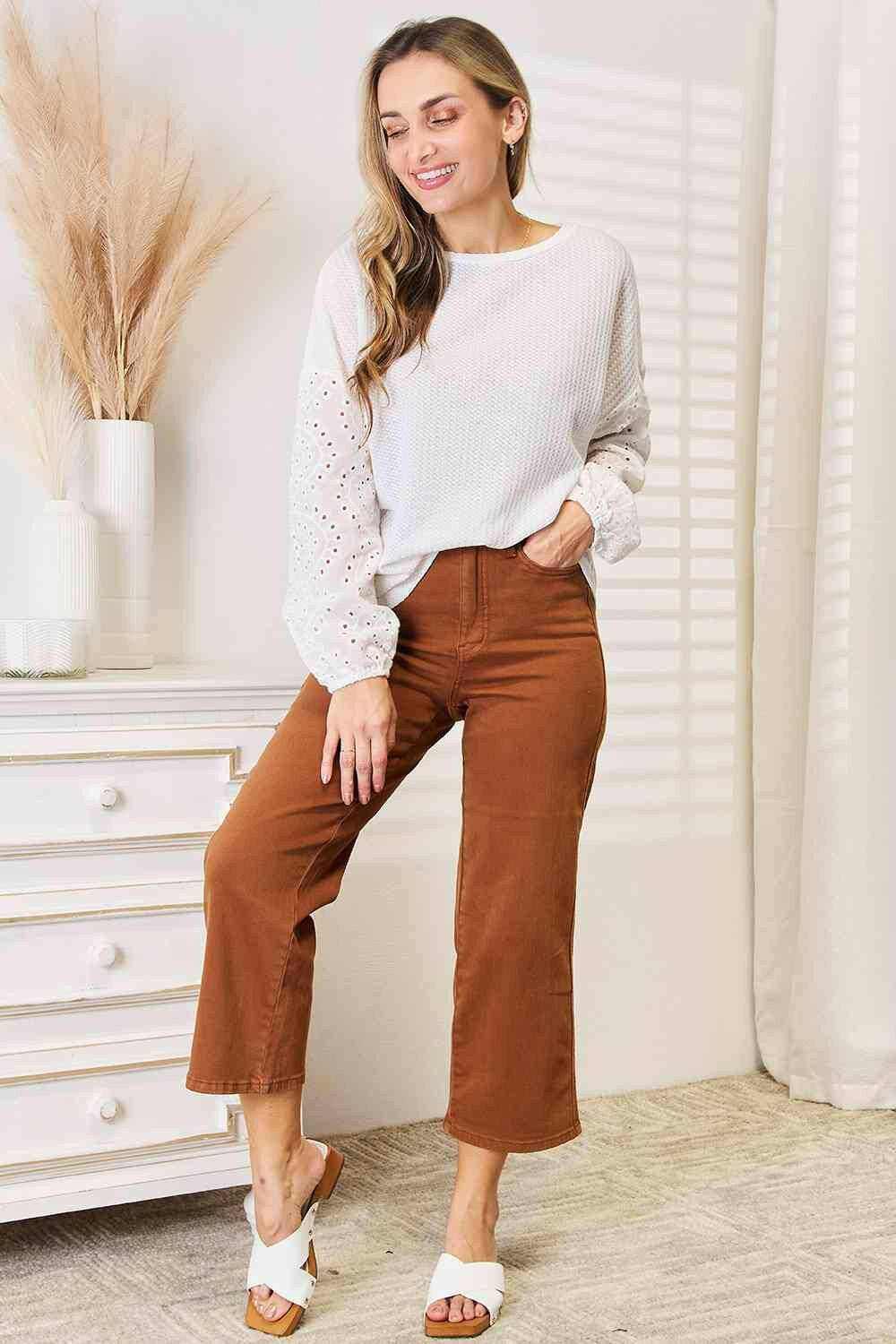 Eyelet drop shoulder blouse 