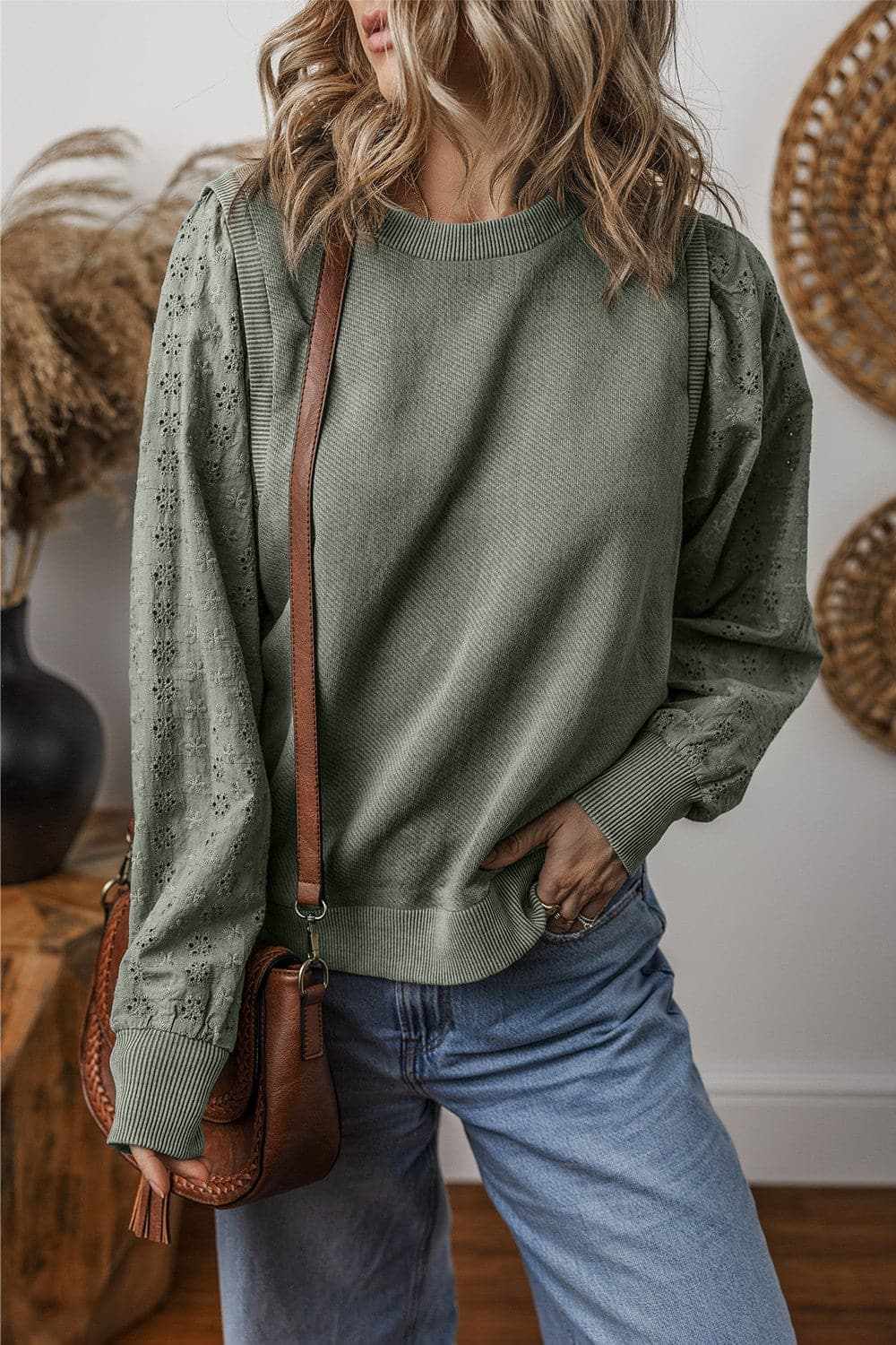 Eyelet long sleeve sweatshirt - Love Salve 