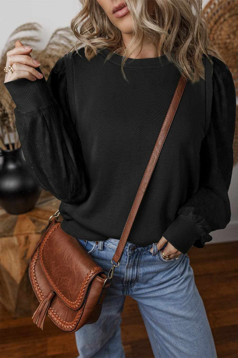 Eyelet long sleeve sweatshirt - Love Salve 
