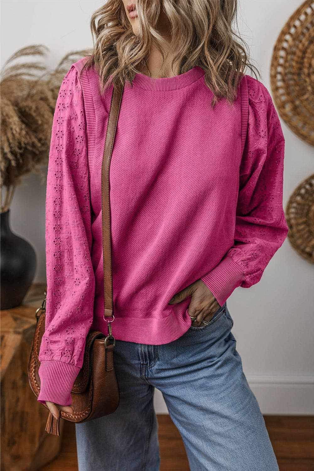 Eyelet long sleeve sweatshirt - Love Salve 