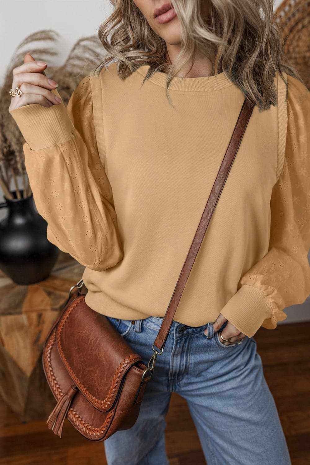 Eyelet long sleeve sweatshirt - Love Salve 
