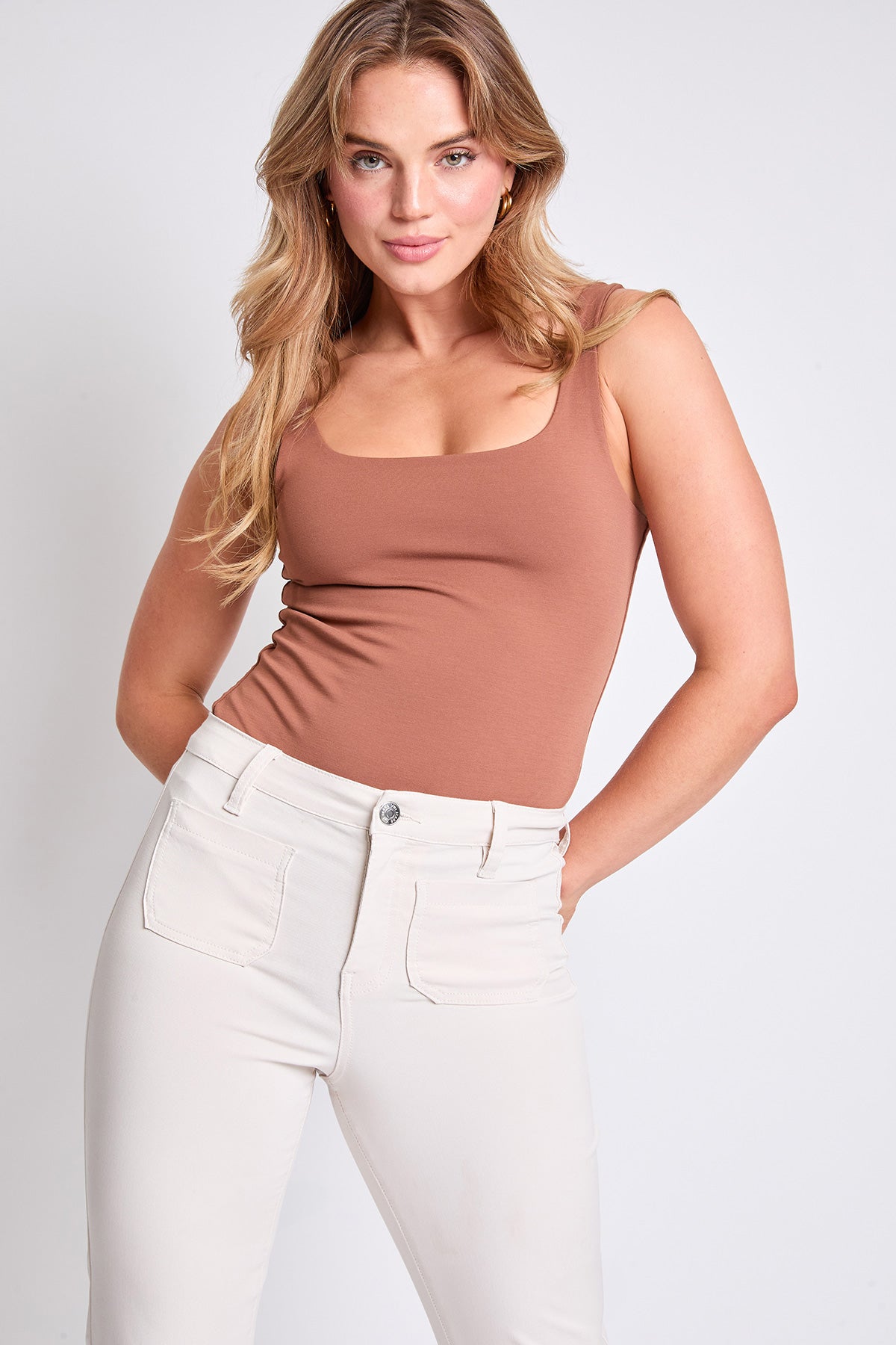 Close-up of the stylish cropped straight leg hem on YMI JEANS Women's Hyperstretch Pants, ideal for casual wear.