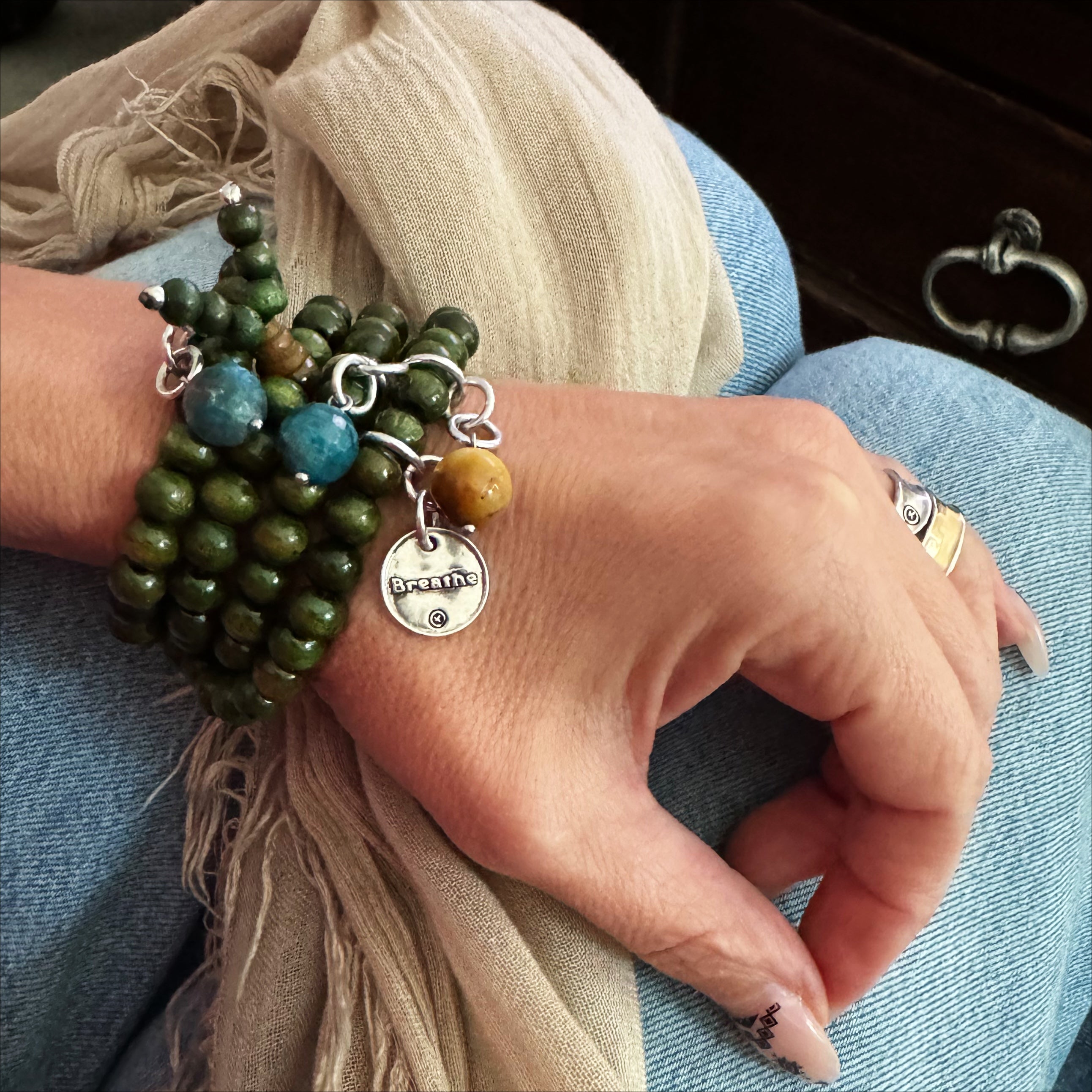 Breathe Heart Wood Boho Wrap Bracelet/Necklace Katia Designs