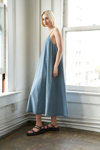 SERENE SYMPHONY DENIM MIDI DRESS