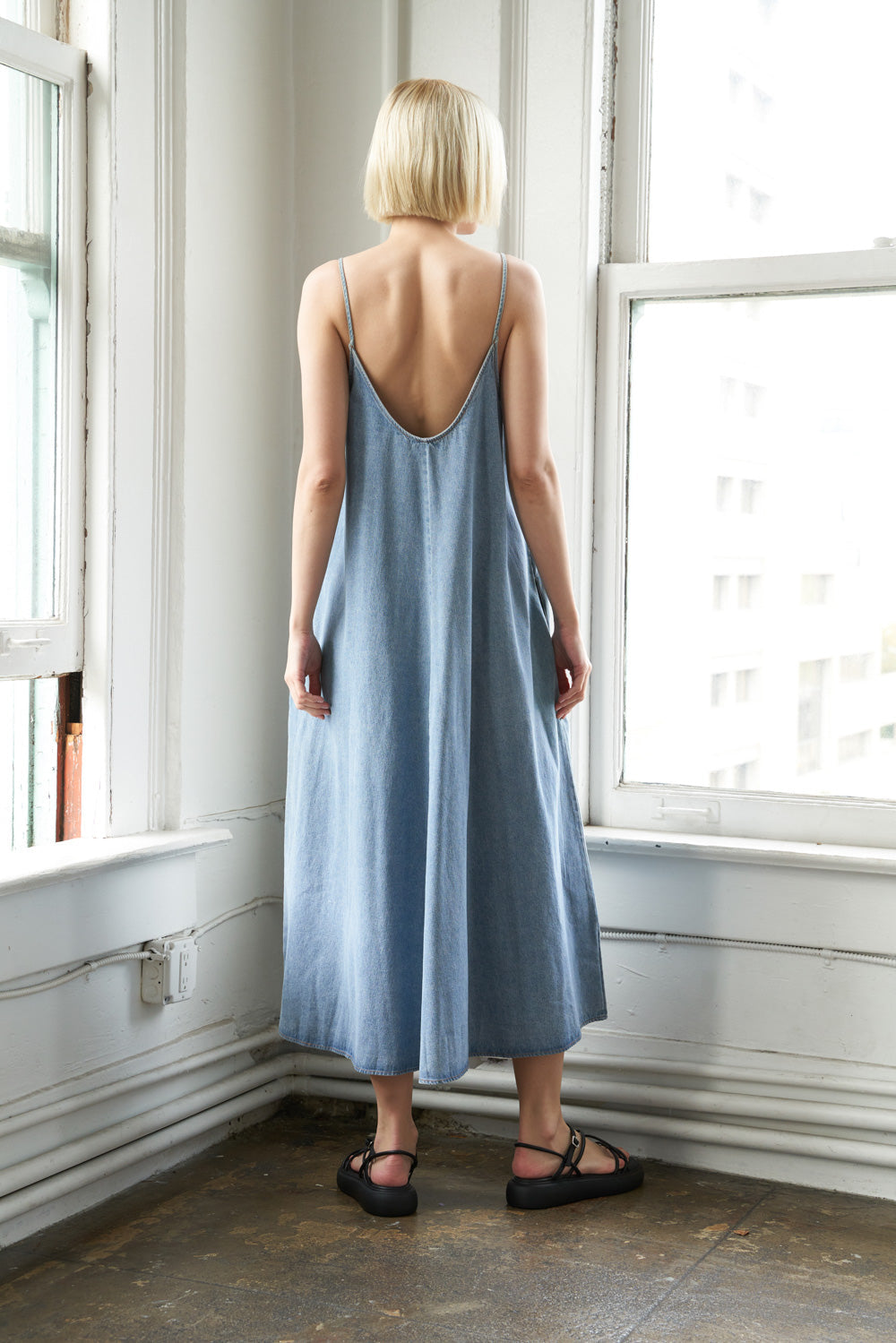 SERENE SYMPHONY DENIM MIDI DRESS