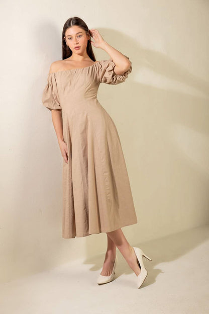 SERENE ESCAPE OFF-SHOULDER MIDI DRESS