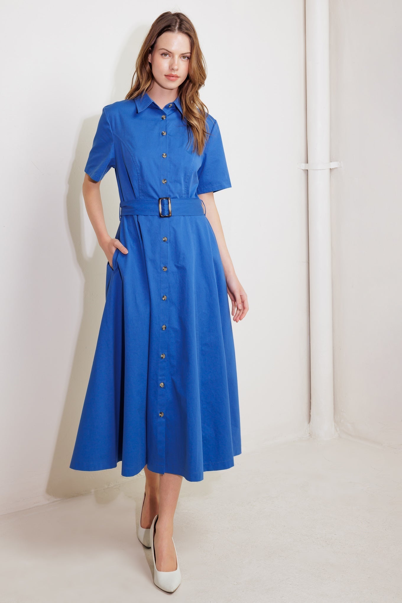 LUXE LIVING BLUE WOVEN MIDI DRESS Flying Tomato