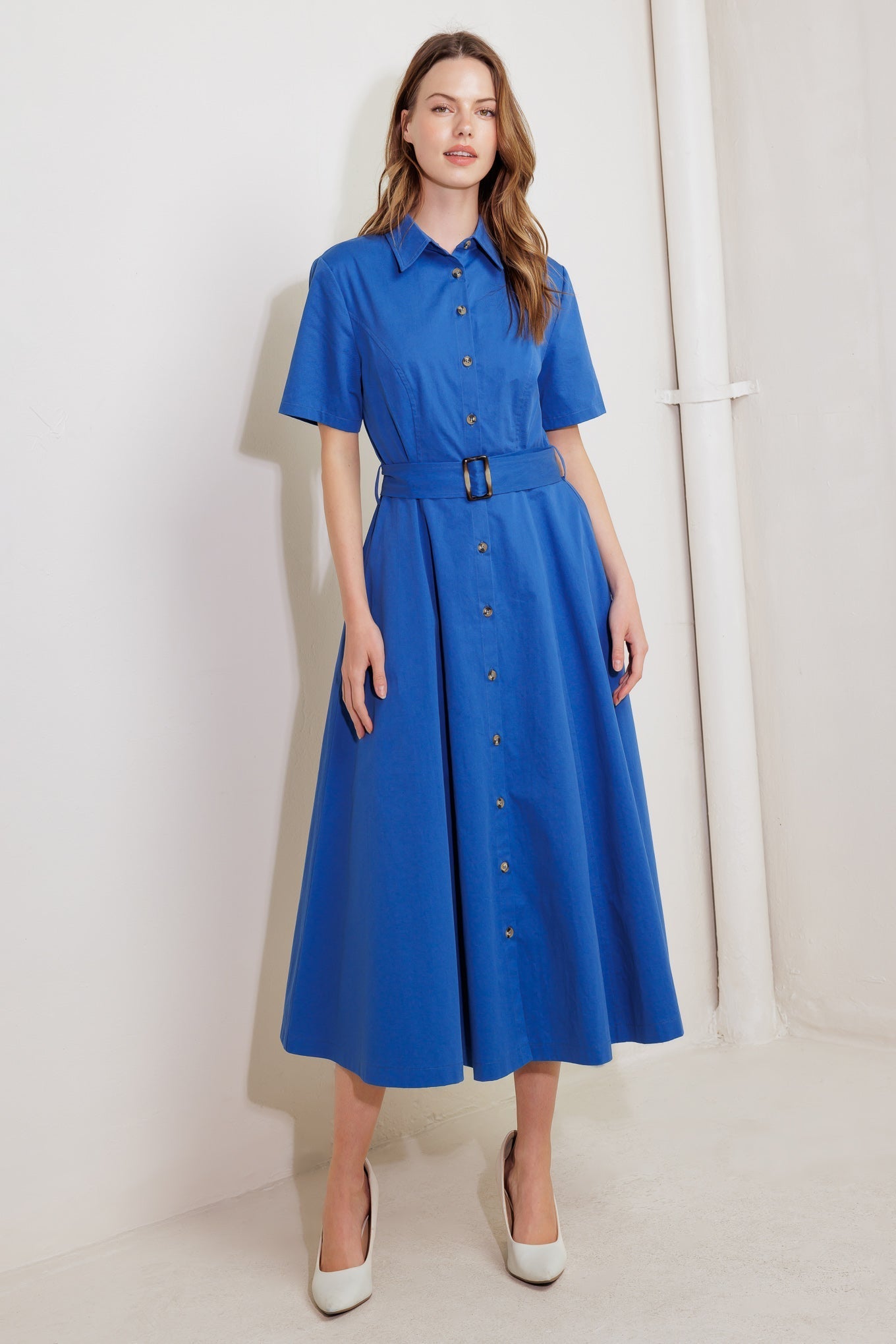 LUXE LIVING BLUE WOVEN MIDI DRESS Flying Tomato