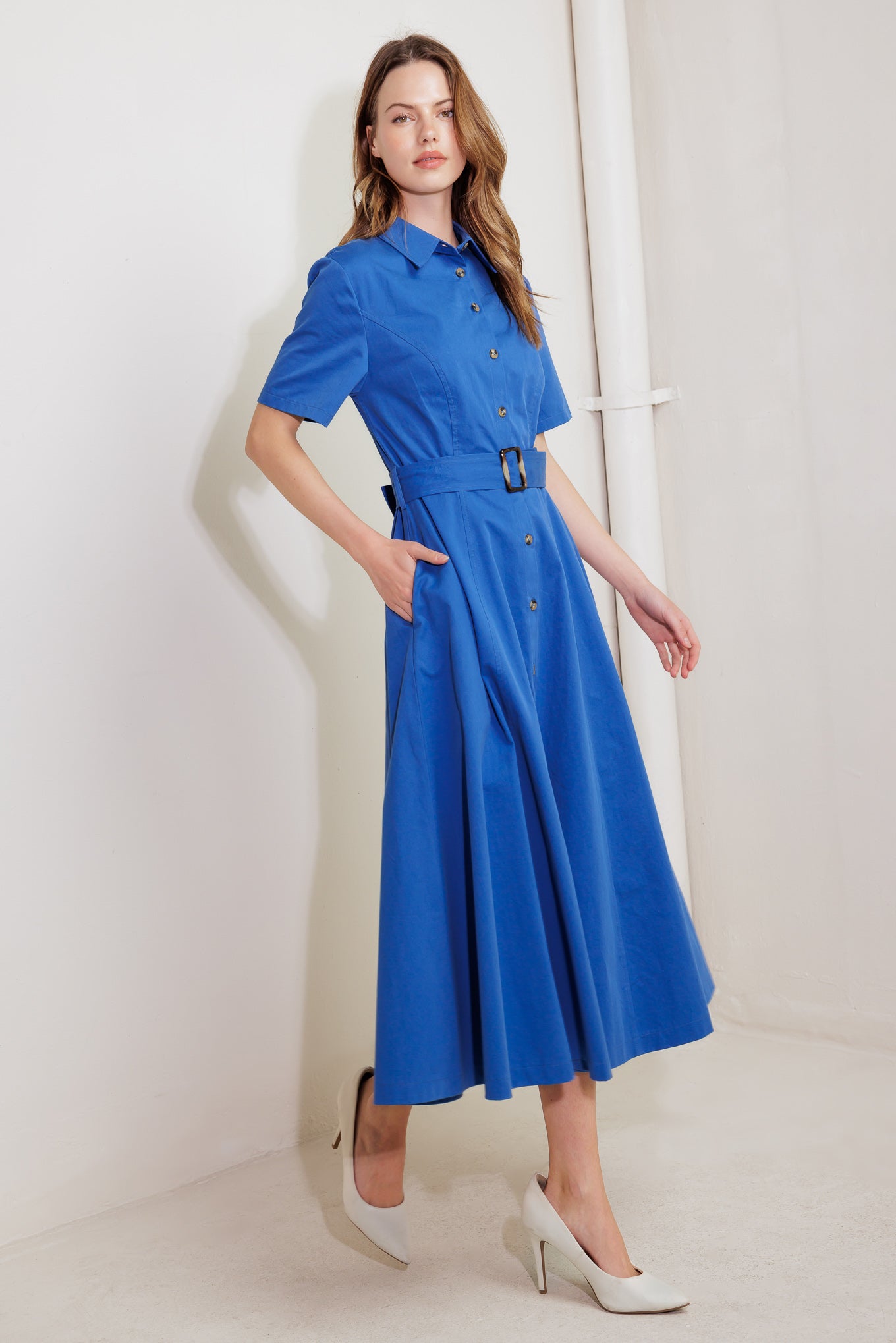 LUXE LIVING BLUE WOVEN MIDI DRESS Flying Tomato