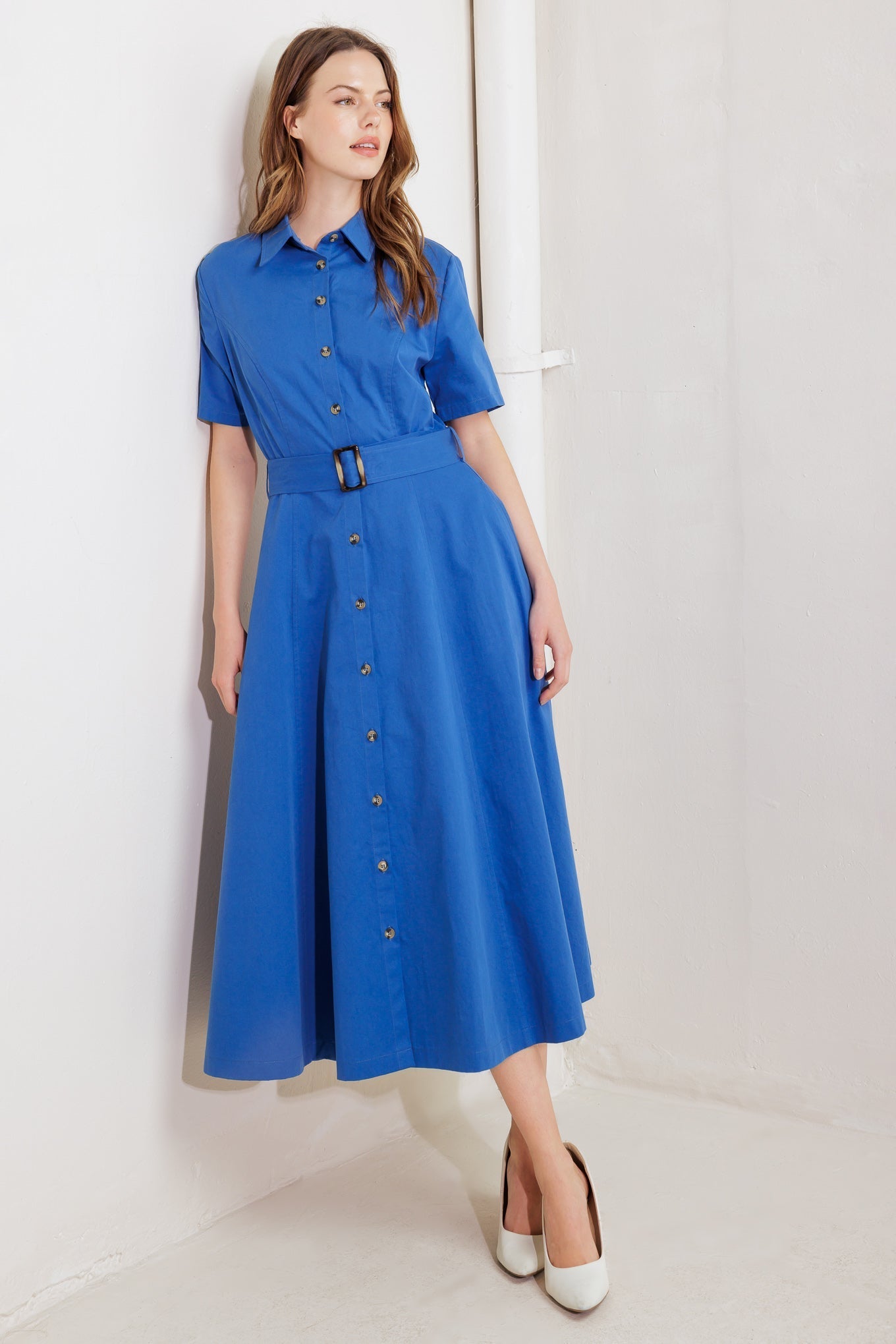 LUXE LIVING BLUE WOVEN MIDI DRESS Flying Tomato