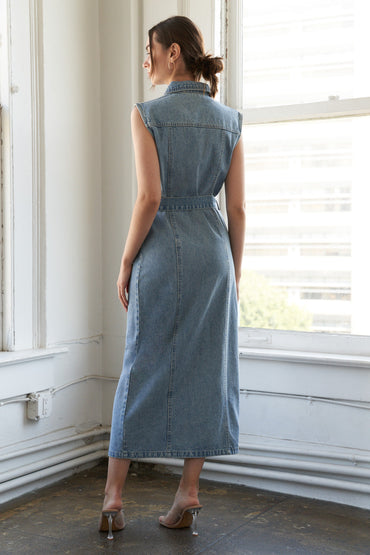 JUST FOLLOW ME DENIM MIDI DRESS