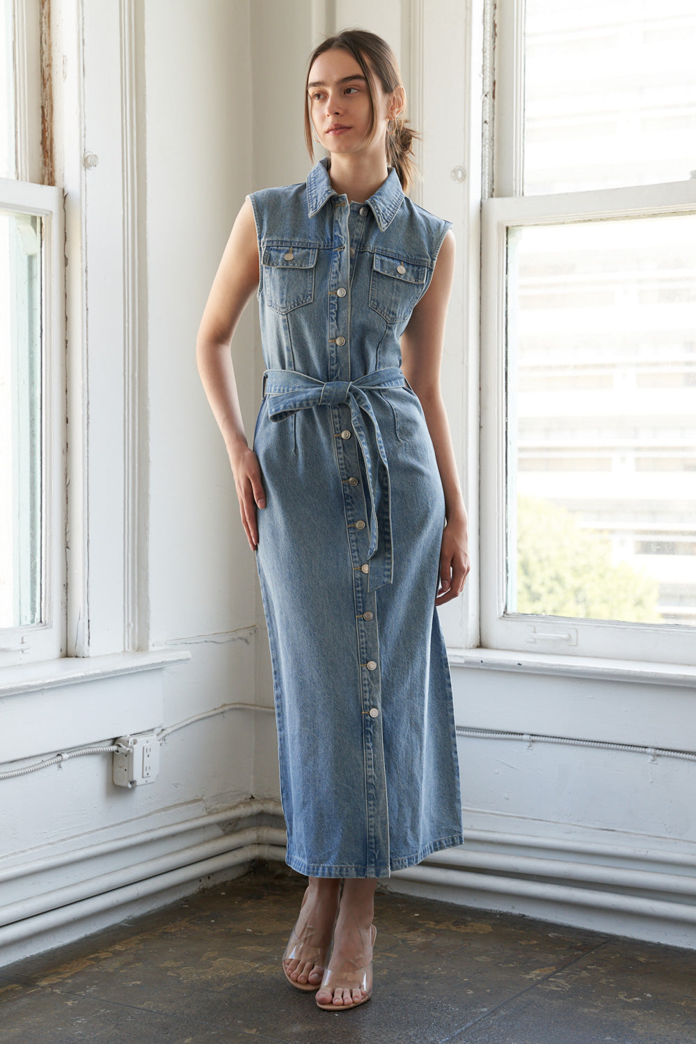 JUST FOLLOW ME DENIM MIDI DRESS