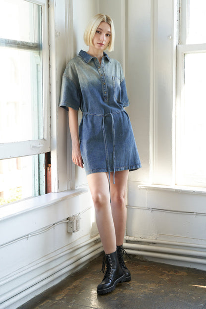 ROMANCE LANGUAGE DENIM MINI DRESS