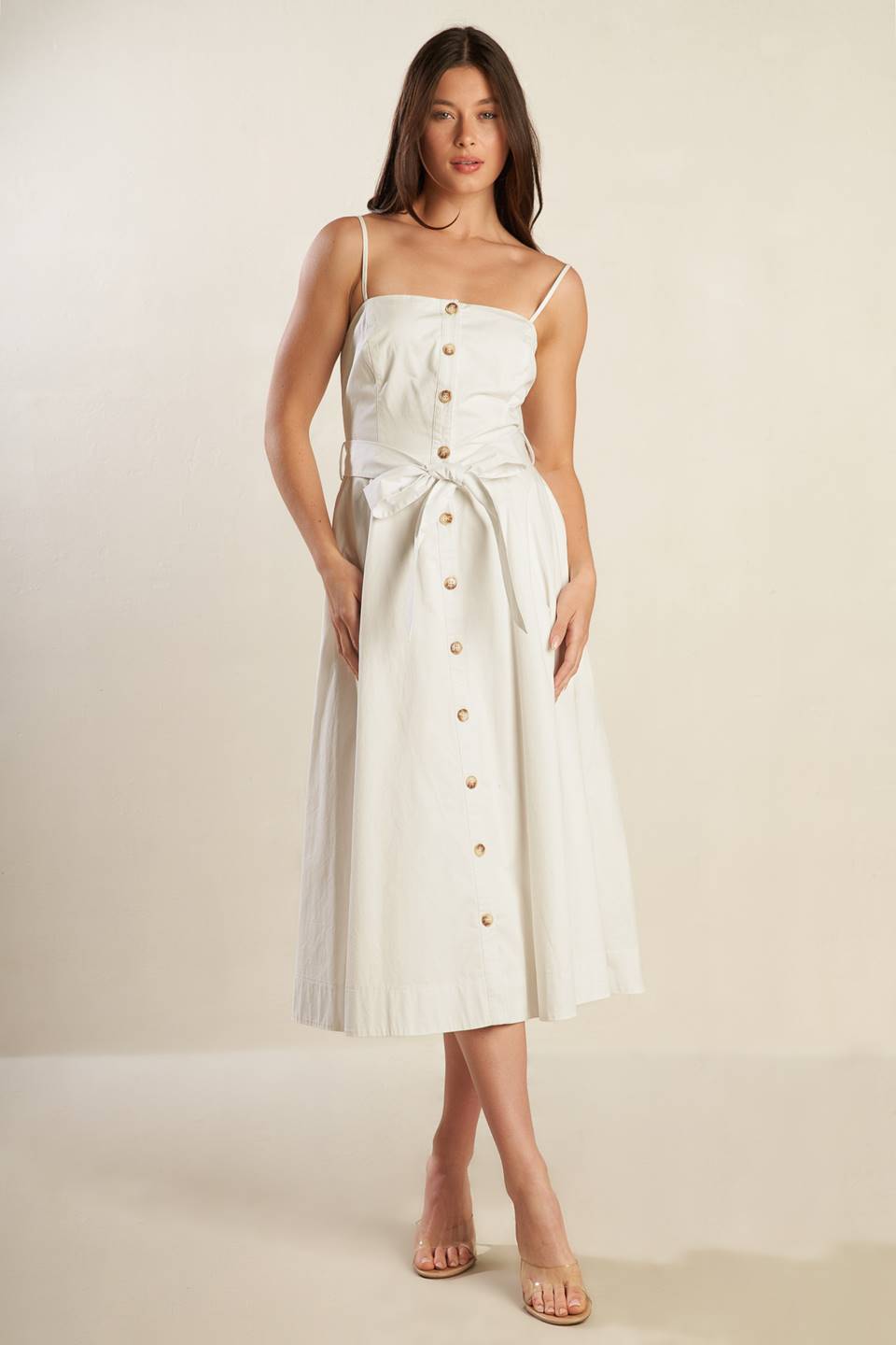 A DAY IN THE MEADOW WHITE WOVEN MIDI DRESS