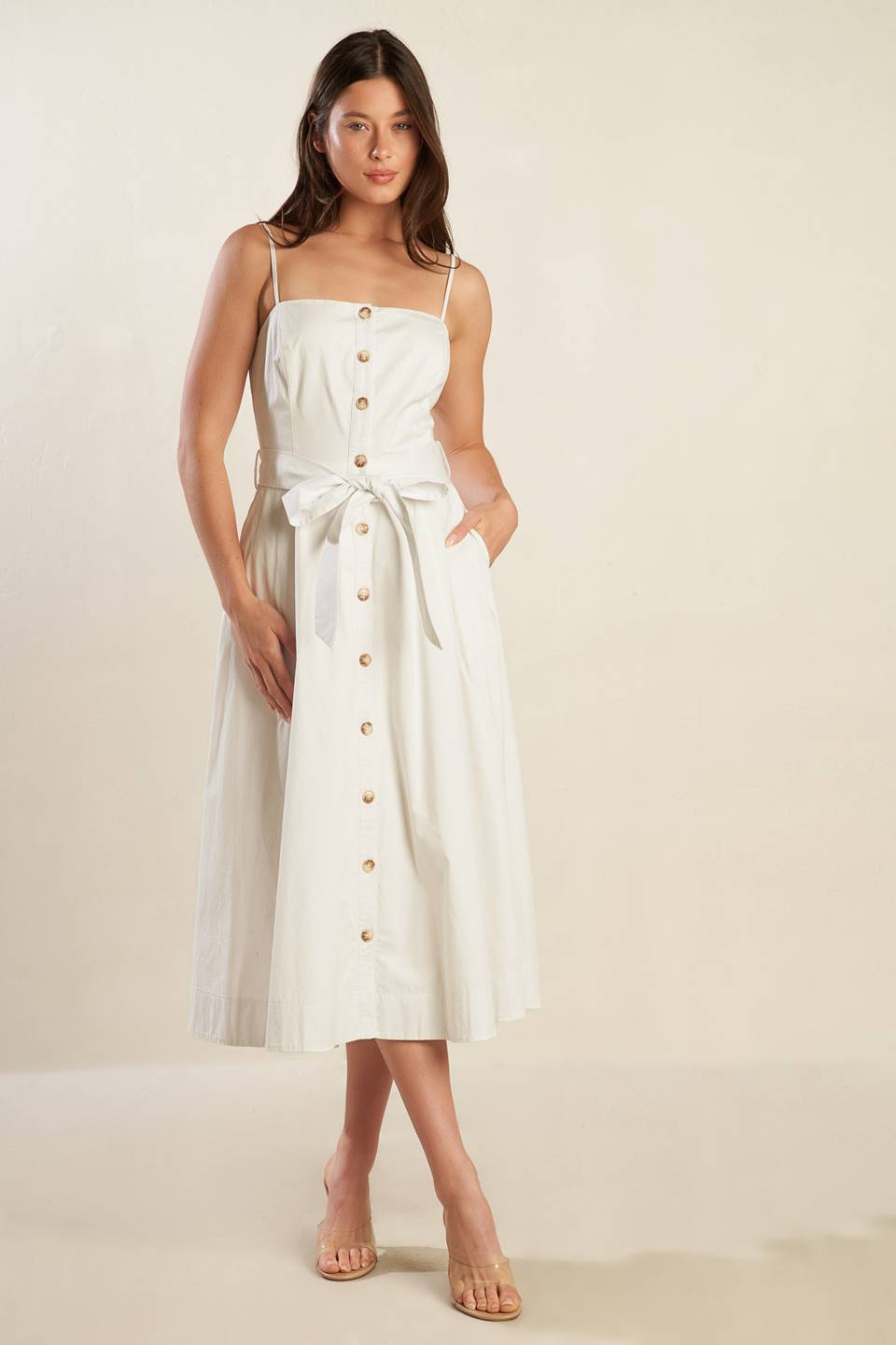 A DAY IN THE MEADOW WHITE WOVEN MIDI DRESS Flying Tomato