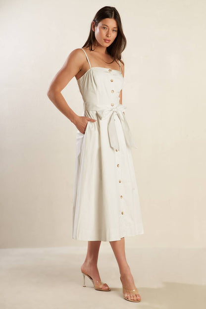 A DAY IN THE MEADOW WHITE WOVEN MIDI DRESS