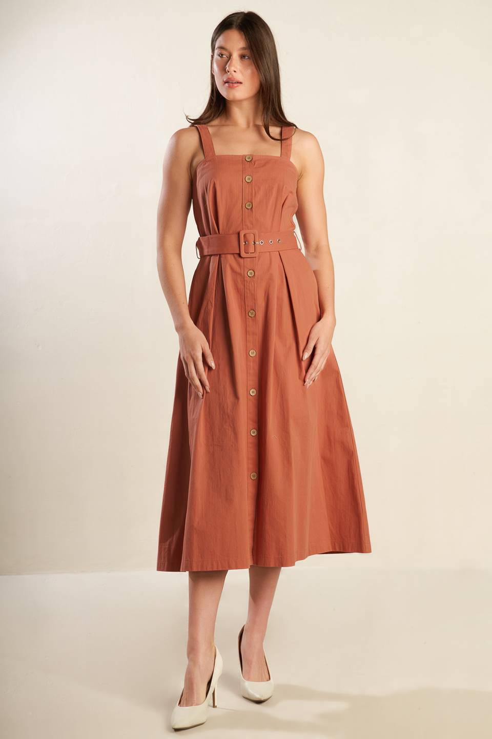 California Dreaming Woven Midi Dress with Self Belt