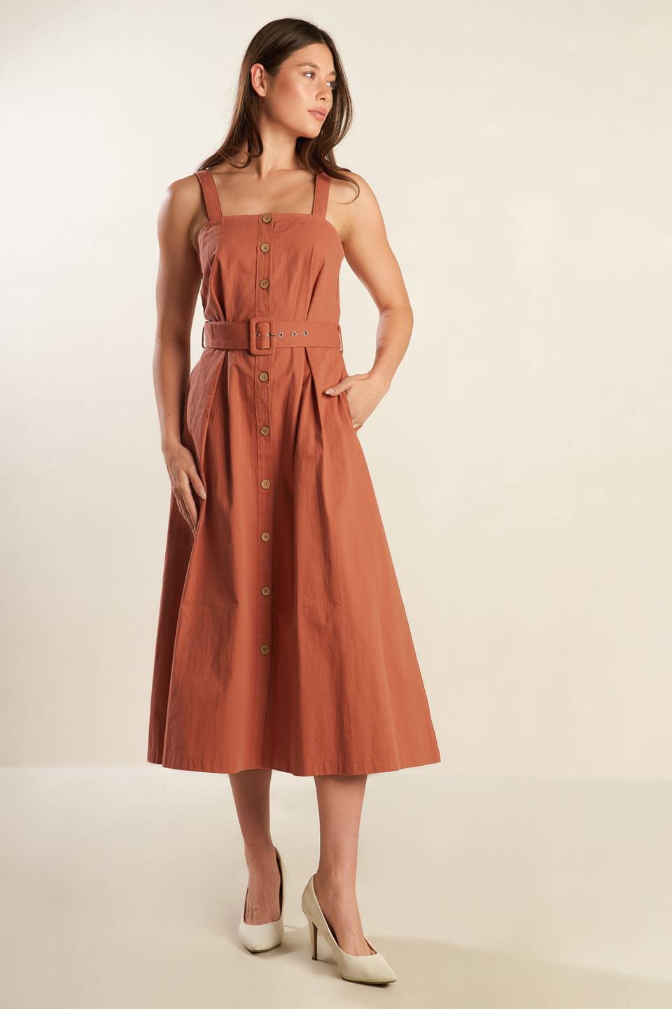 California Dreaming Woven Midi Dress with Self Belt