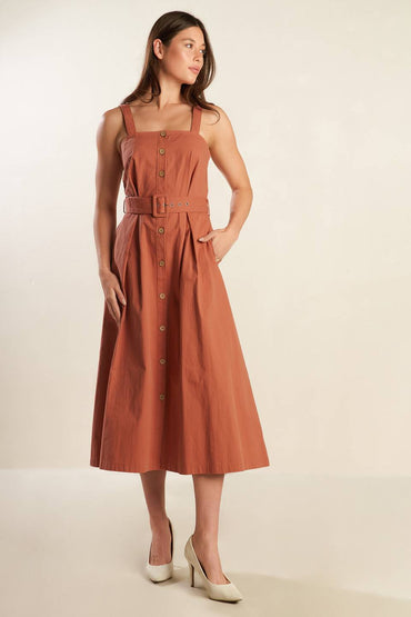 California Dreaming Woven Midi Dress with Self Belt