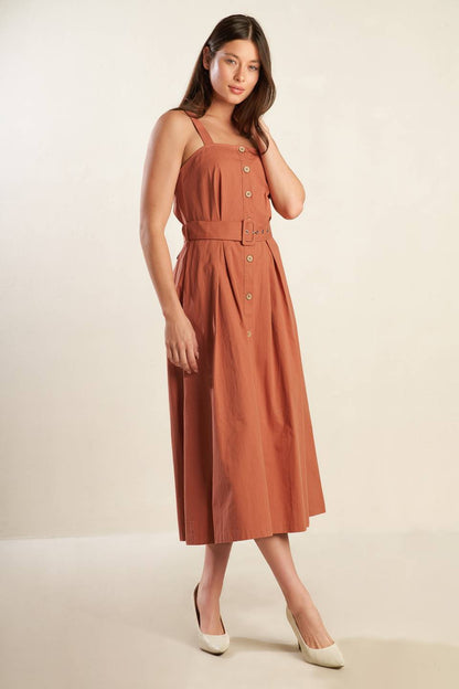 California Dreaming Woven Midi Dress with Self Belt