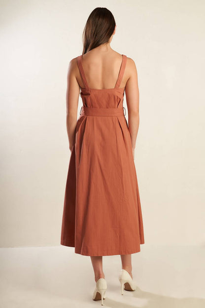 California Dreaming Woven Midi Dress with Self Belt