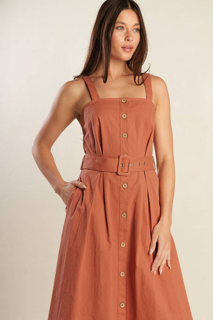 California Dreaming Woven Midi Dress with Self Belt