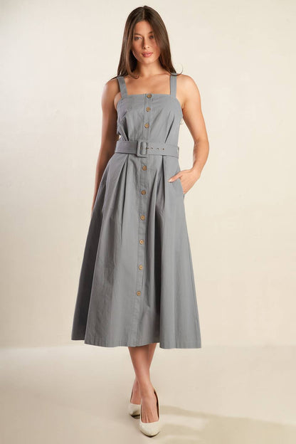 California Dreaming Woven Midi Dress with Self Belt