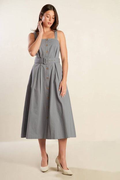 California Dreaming Woven Midi Dress with Self Belt