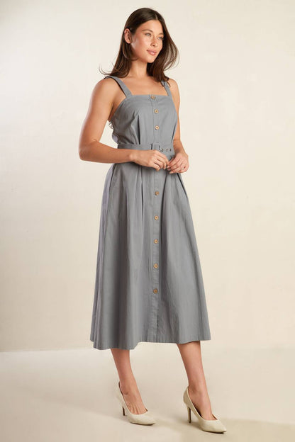 California Dreaming Woven Midi Dress with Self Belt