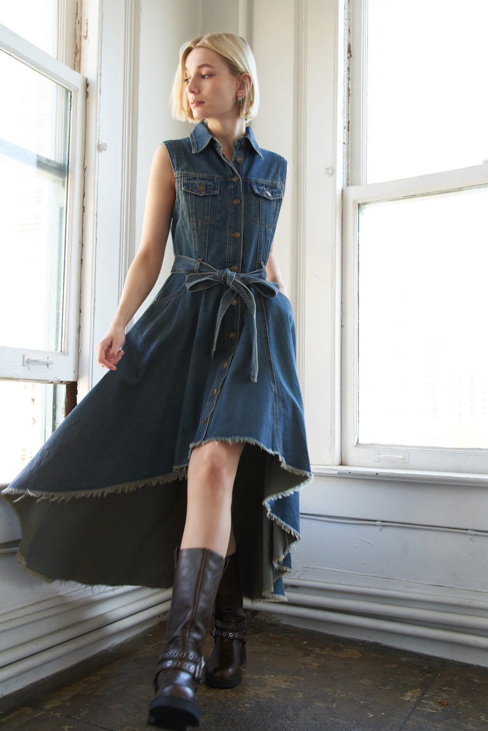 ROMANTIC ANGEL DENIM MIDI DRESS