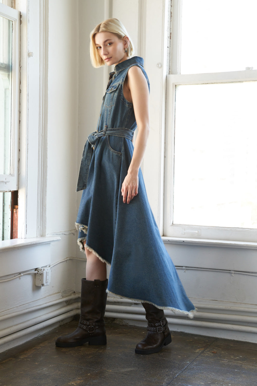 ROMANTIC ANGEL DENIM MIDI DRESS