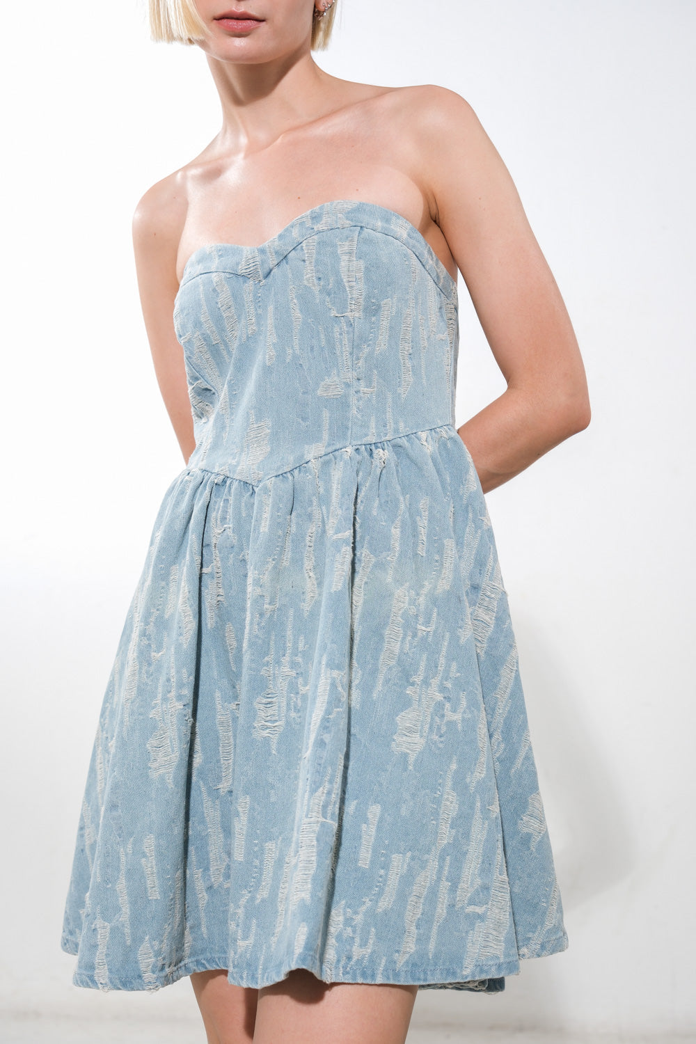 DELIGHTFULLY DAINTY DENIM MINI DRESS Flying Tomato