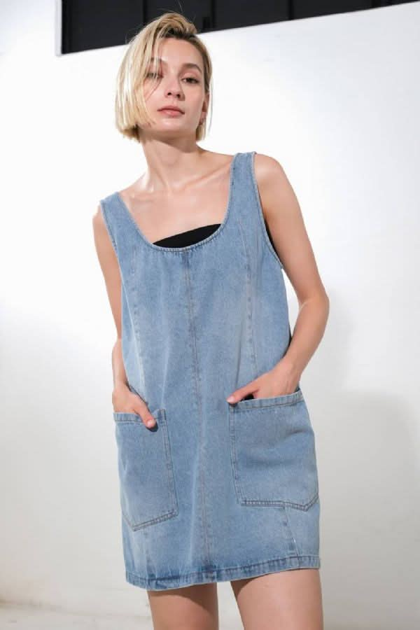 DENIM DIVA ADJUSTABLE STRAP MINI DRESS