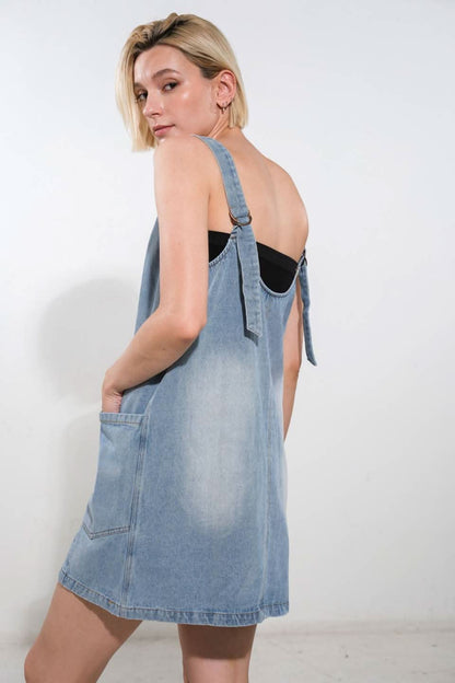 DENIM DIVA ADJUSTABLE STRAP MINI DRESS