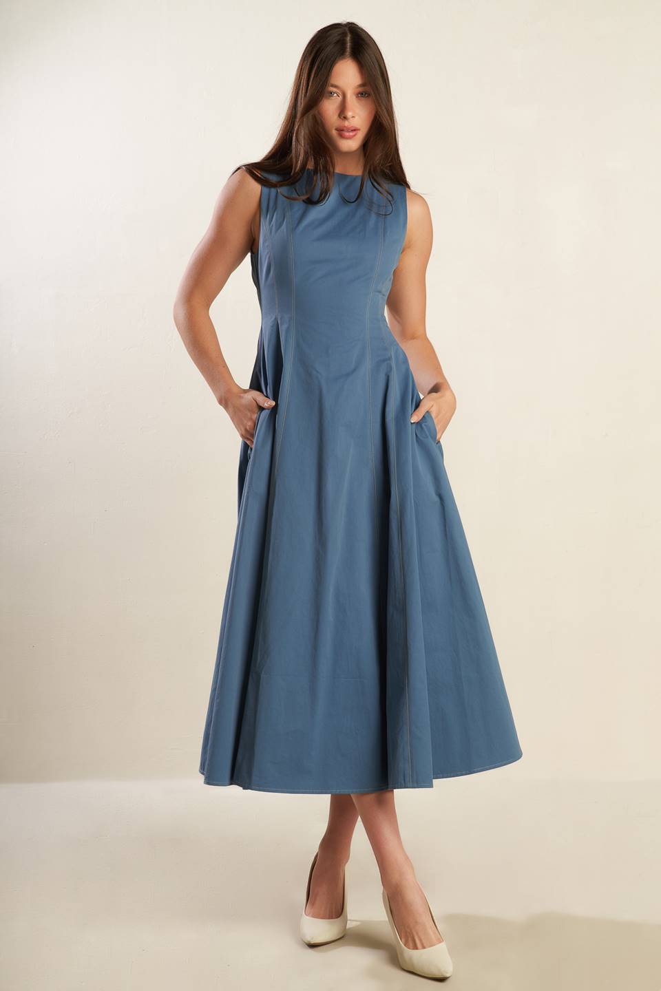 STAYING IN THE CITY WOVEN MIDI DRESS Flying Tomato