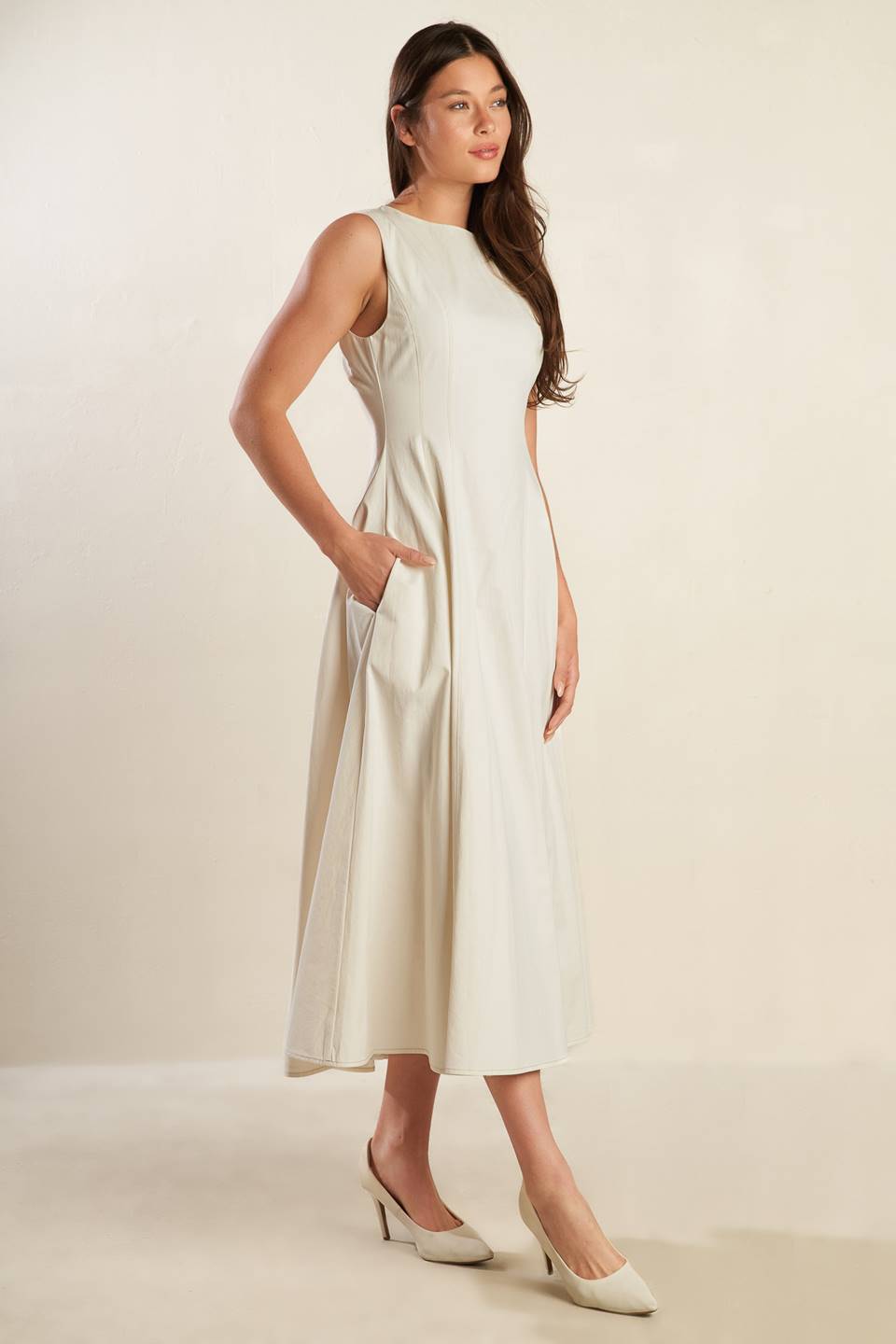 STAYING IN THE CITY WOVEN MIDI DRESS Flying Tomato