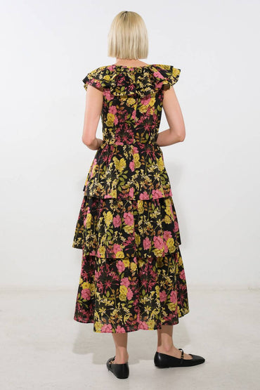 GRACEFUL GATHERING WOVEN MIDI DRESS