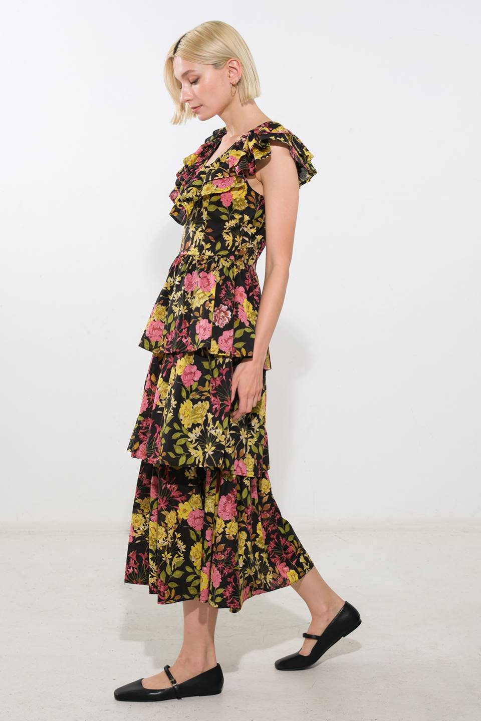 GRACEFUL GATHERING WOVEN MIDI DRESS Flying Tomato