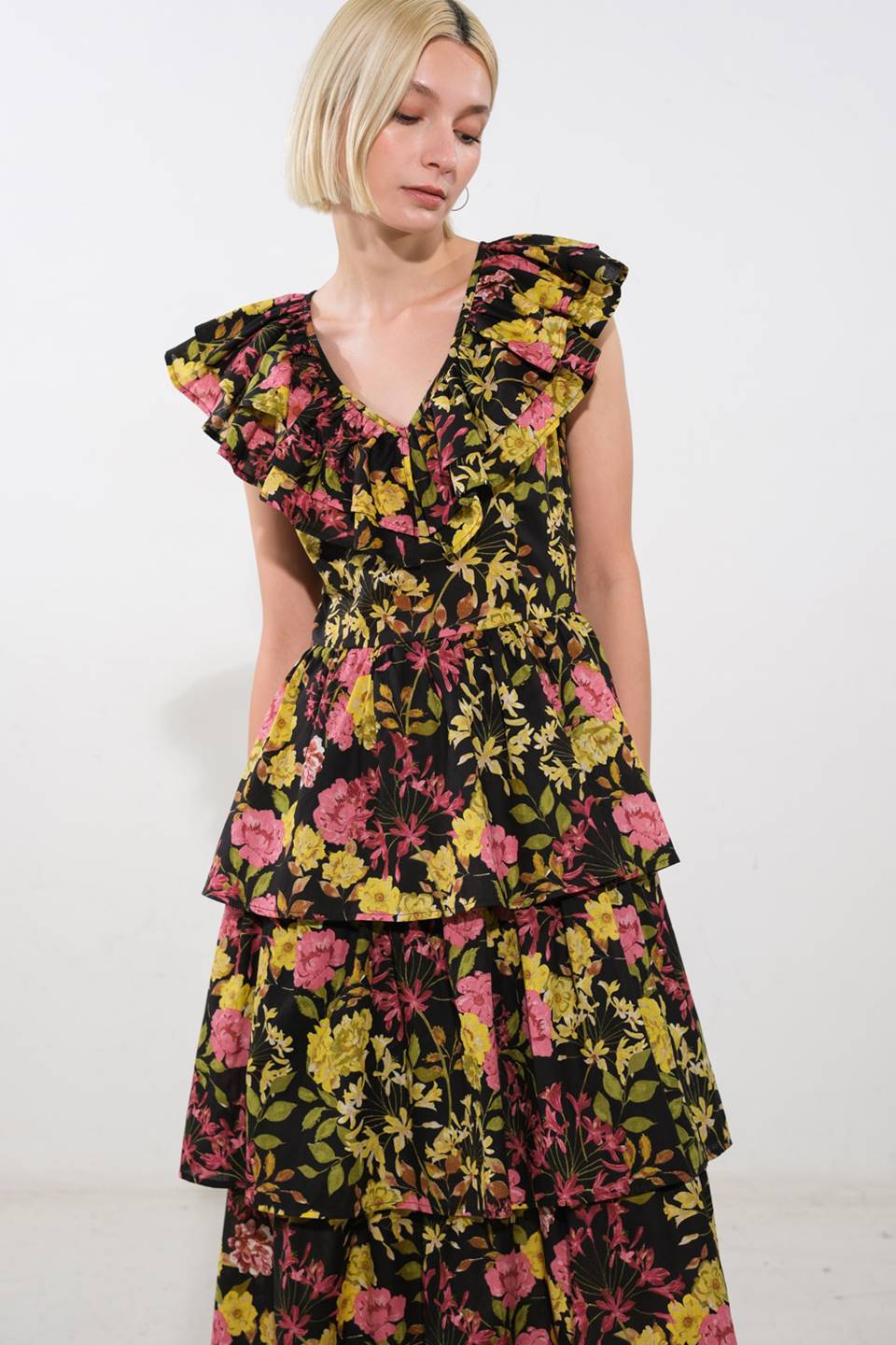 GRACEFUL GATHERING WOVEN MIDI DRESS Flying Tomato