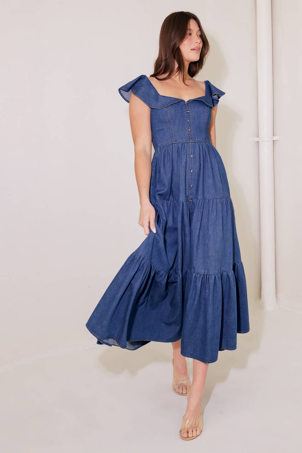 ONCE UPON A TIME DENIM BLUE MIDI DRESS Flying Tomato
