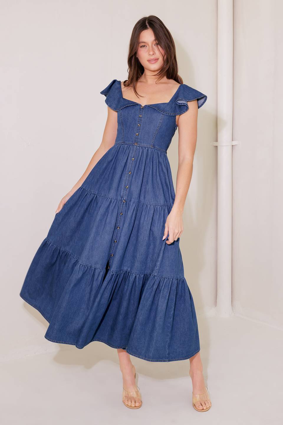 ONCE UPON A TIME DENIM BLUE MIDI DRESS Flying Tomato