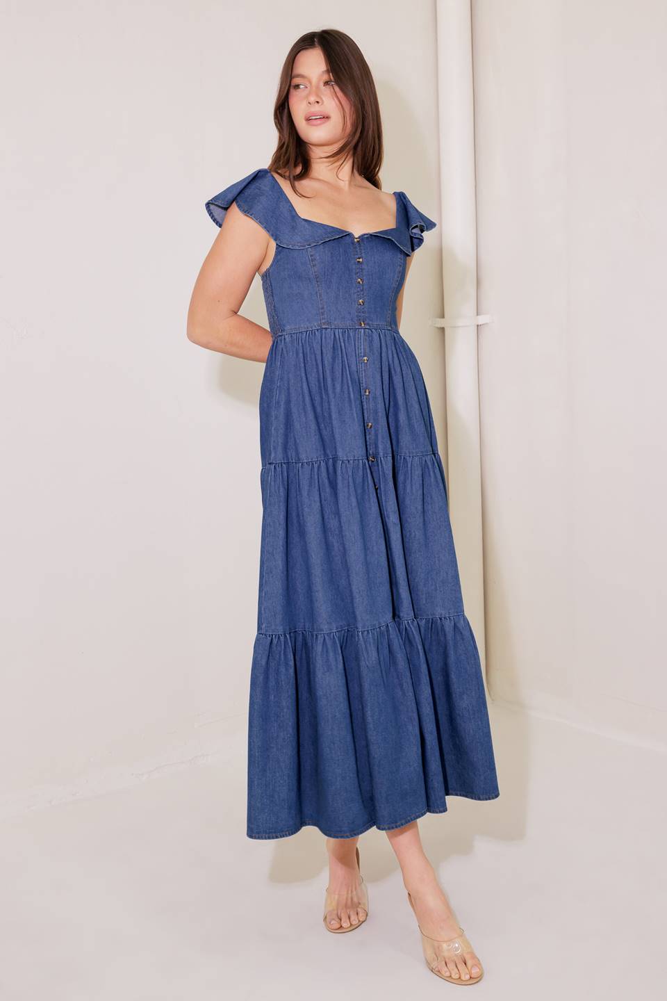 ONCE UPON A TIME DENIM BLUE MIDI DRESS Flying Tomato