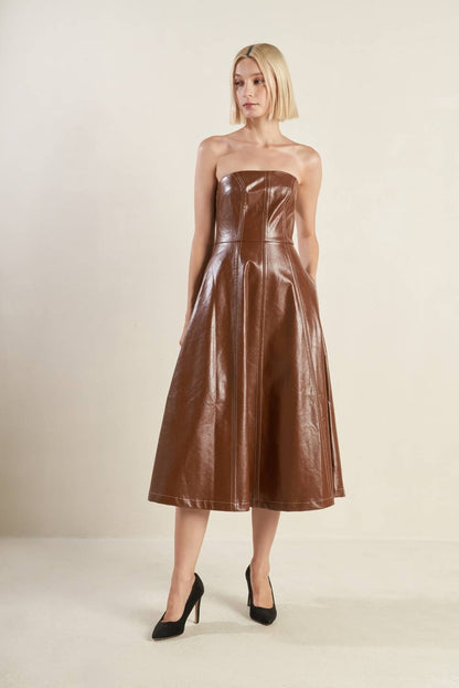 ACT NATURAL FAUX LEATHER MIDI DRESS