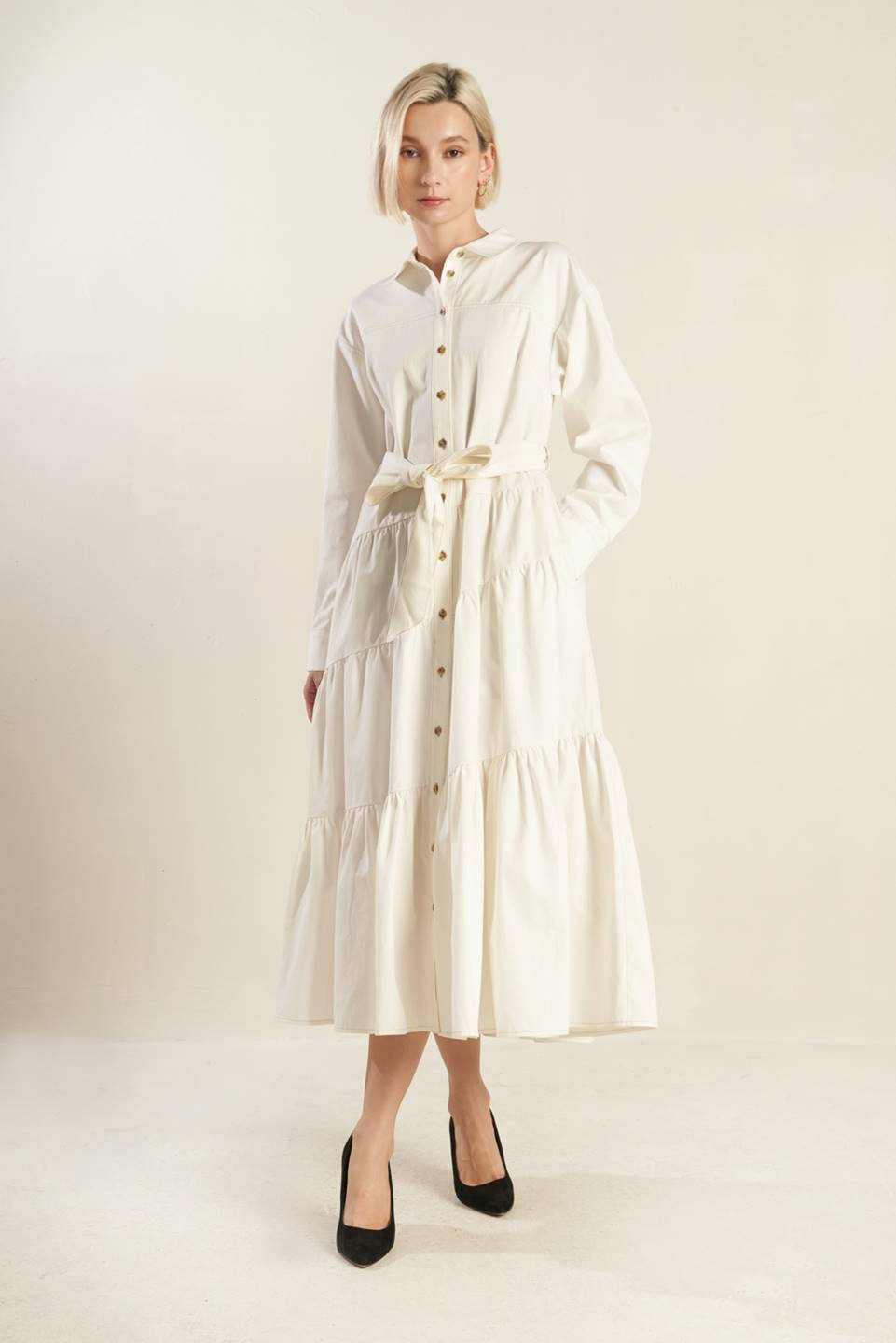 ANYTIME NOW WOVEN TWILL MIDI DRESS Flying Tomato