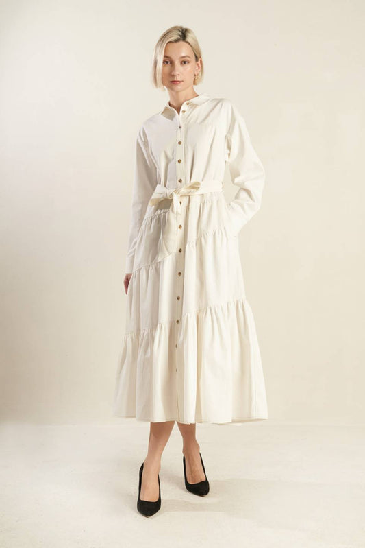 ANYTIME NOW WOVEN TWILL MIDI DRESS Flying Tomato