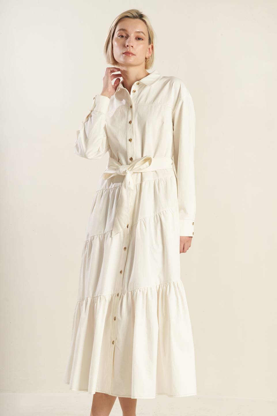 ANYTIME NOW WOVEN TWILL MIDI DRESS Flying Tomato