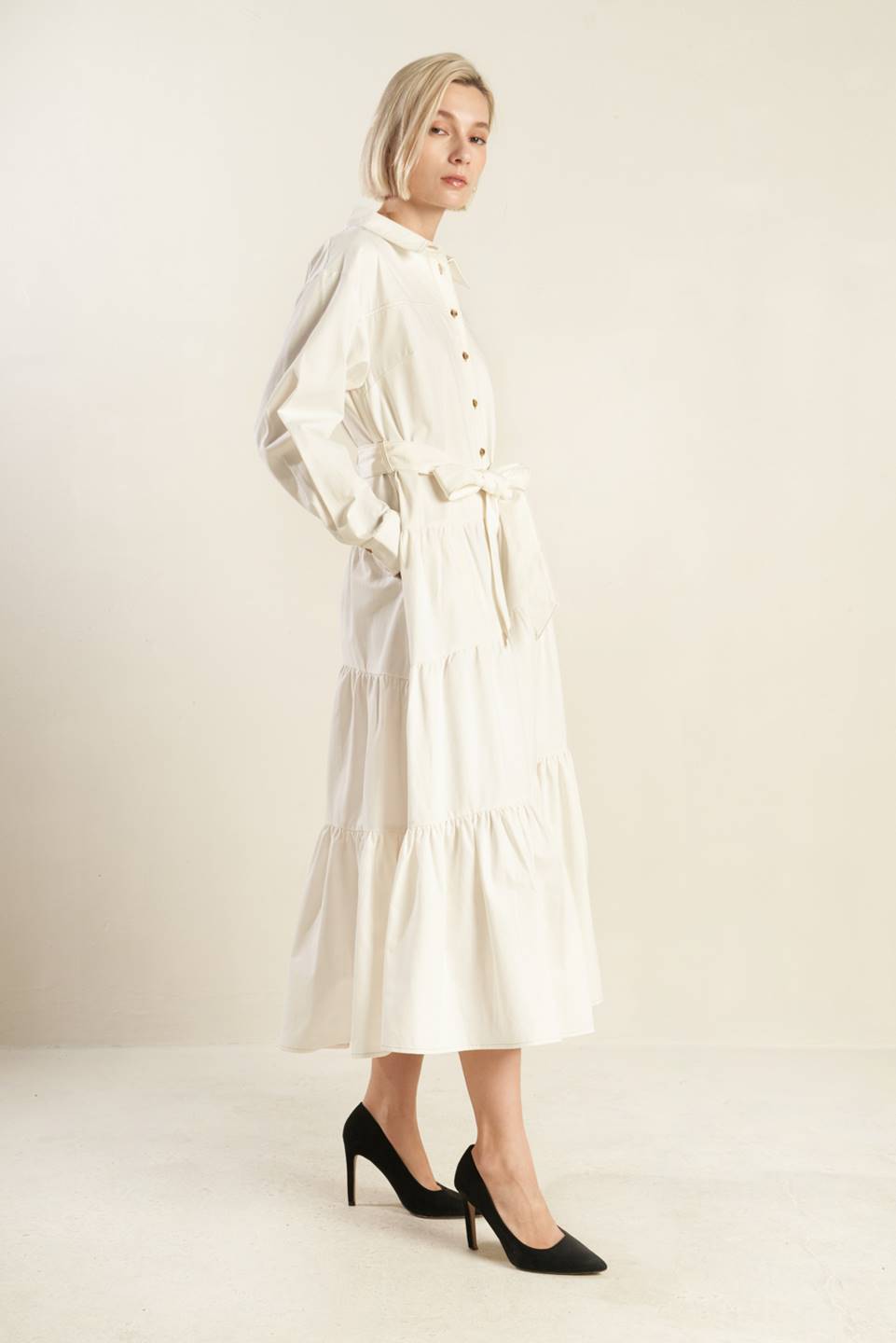 ANYTIME NOW WOVEN TWILL MIDI DRESS Flying Tomato