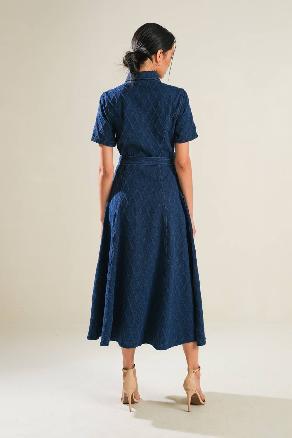 CONFIDENT STRIDES DENIM MIDI DRESS Flying Tomato