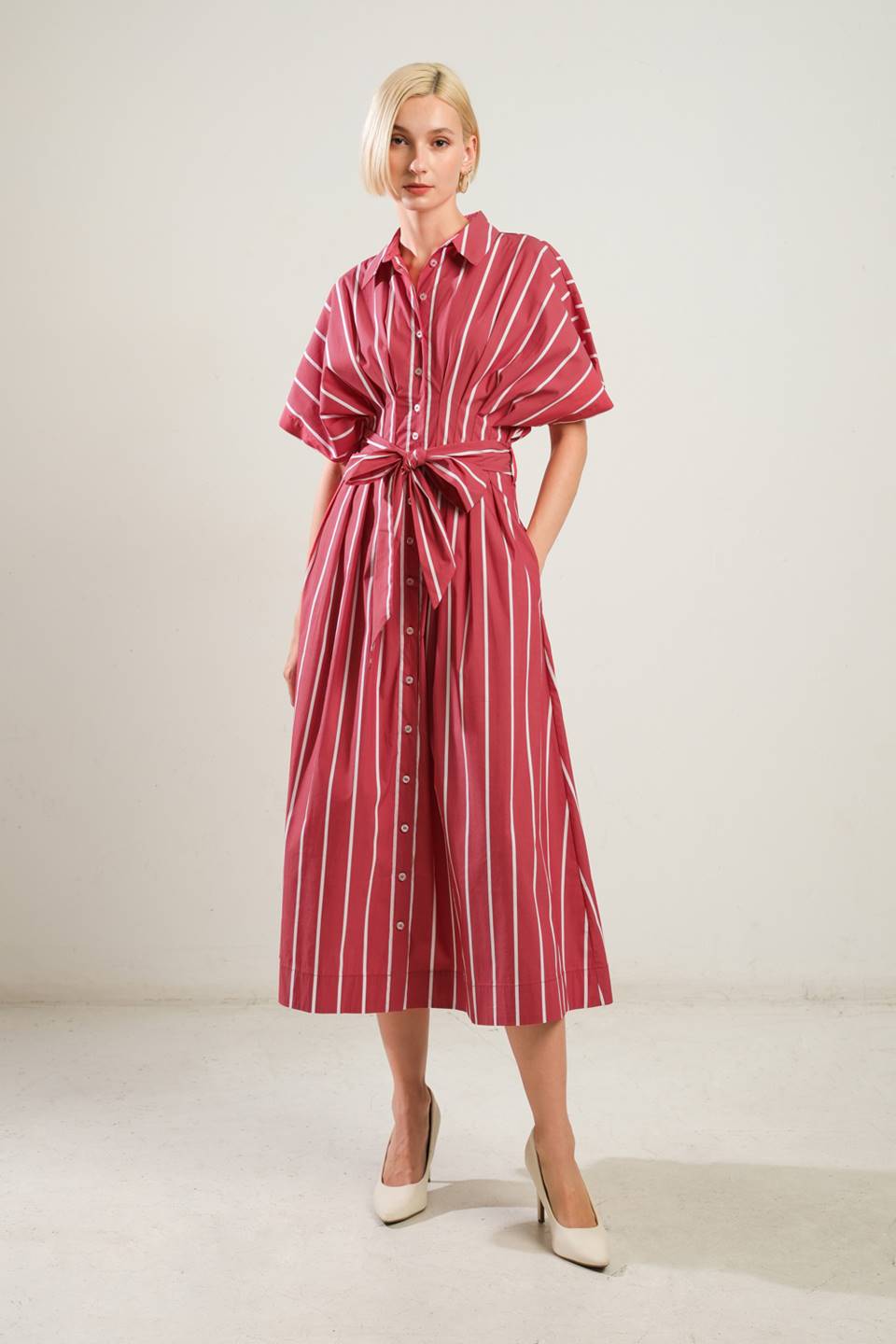 DARING HEART WOVEN MIDI DRESS